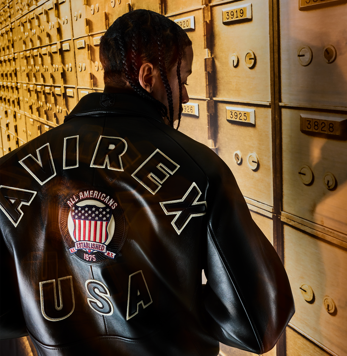 Avirex Jet Black (Black and White) Leather Icon Jacket