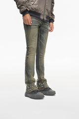 Valabasas "Ion" Waxed Stacked Flare Studded Jeans