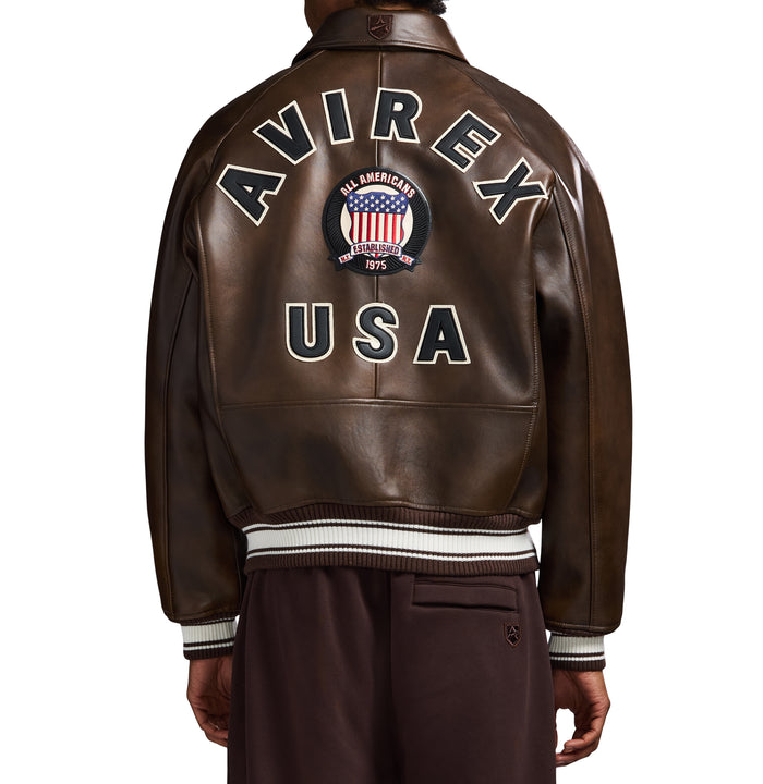 Avirex Vintage Brown (Brown and White) Icon Leather Jacket