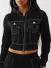 True Religion Women's Big T Shrunken Zip Hoodie & Big T Flared Sweatpants - Jet Black