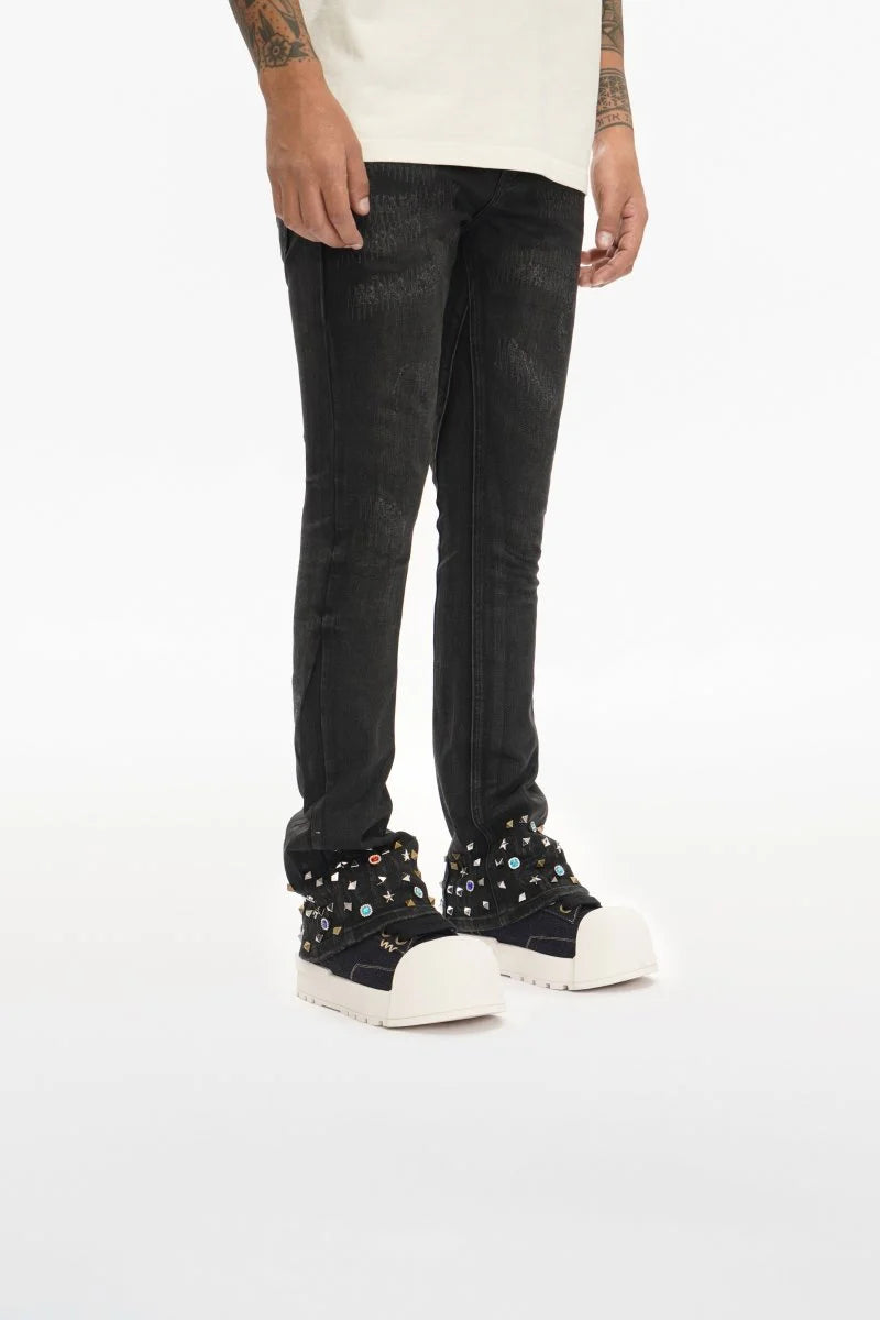 Valabasas "Ion" Waxed Stacked Flare Studded Jeans