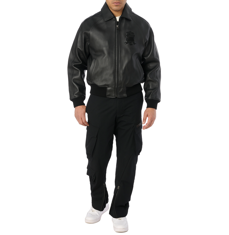 Avirex Black (Black on Black) Leather Icon Jacket