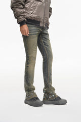 Valabasas "Ion" Waxed Stacked Flare Studded Jeans