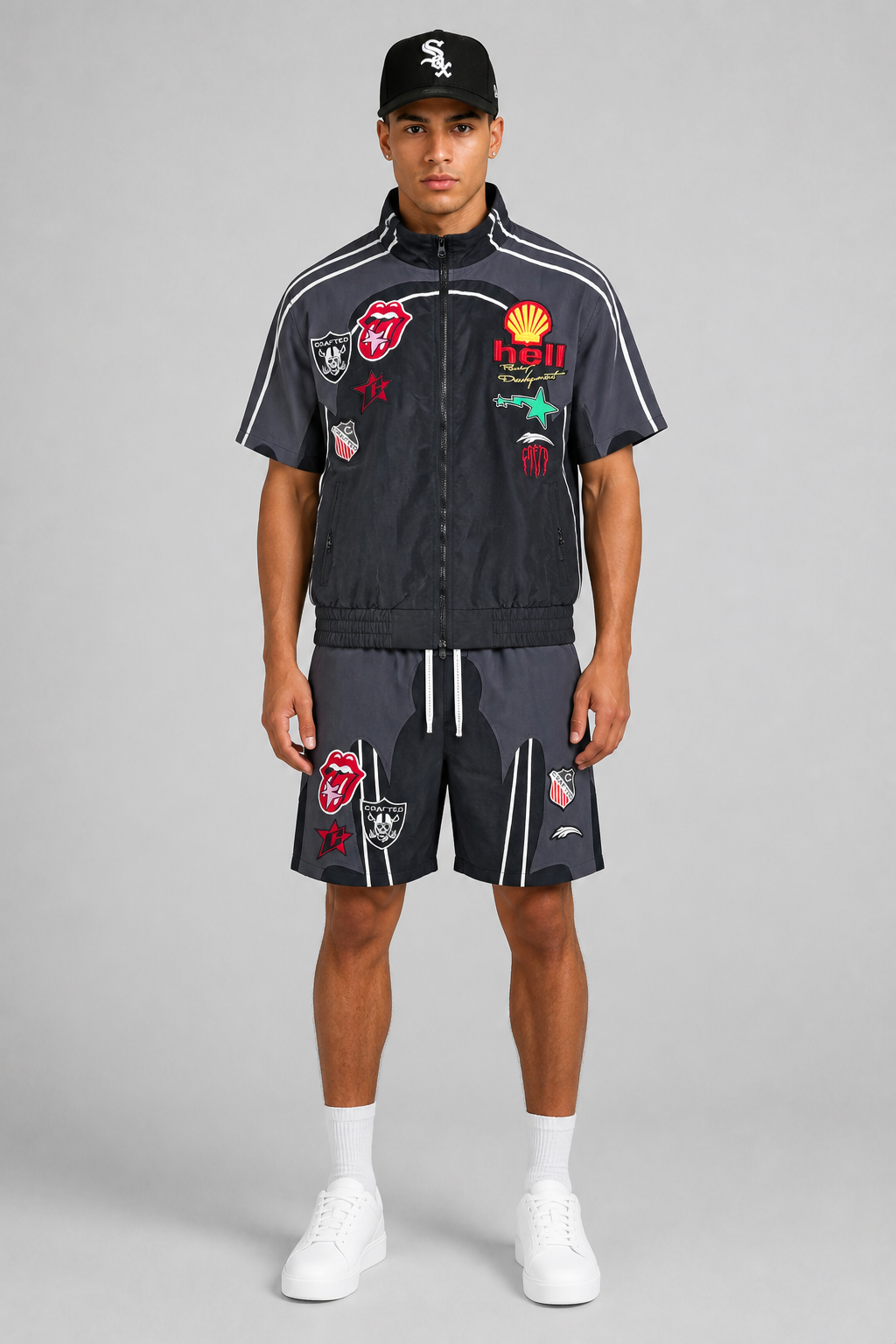 Crafted "Fashion" Patched Nylon Short Set