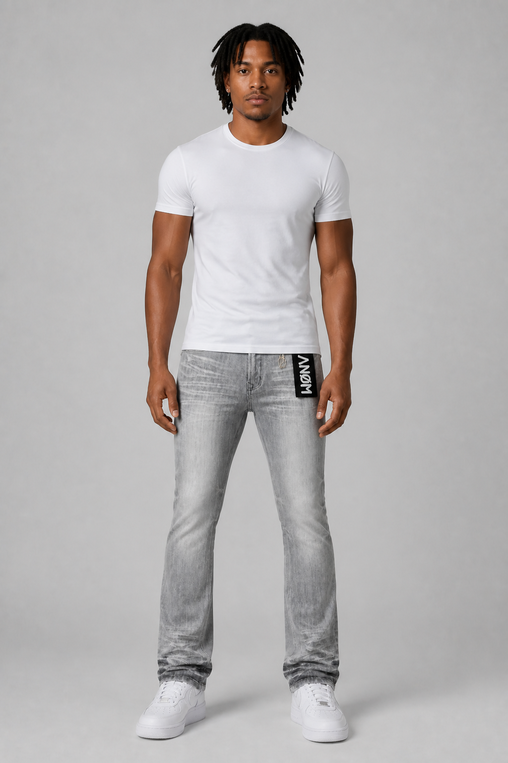 ANOM "Aura" Fitted Stacked Jeans - Light Grey Wash