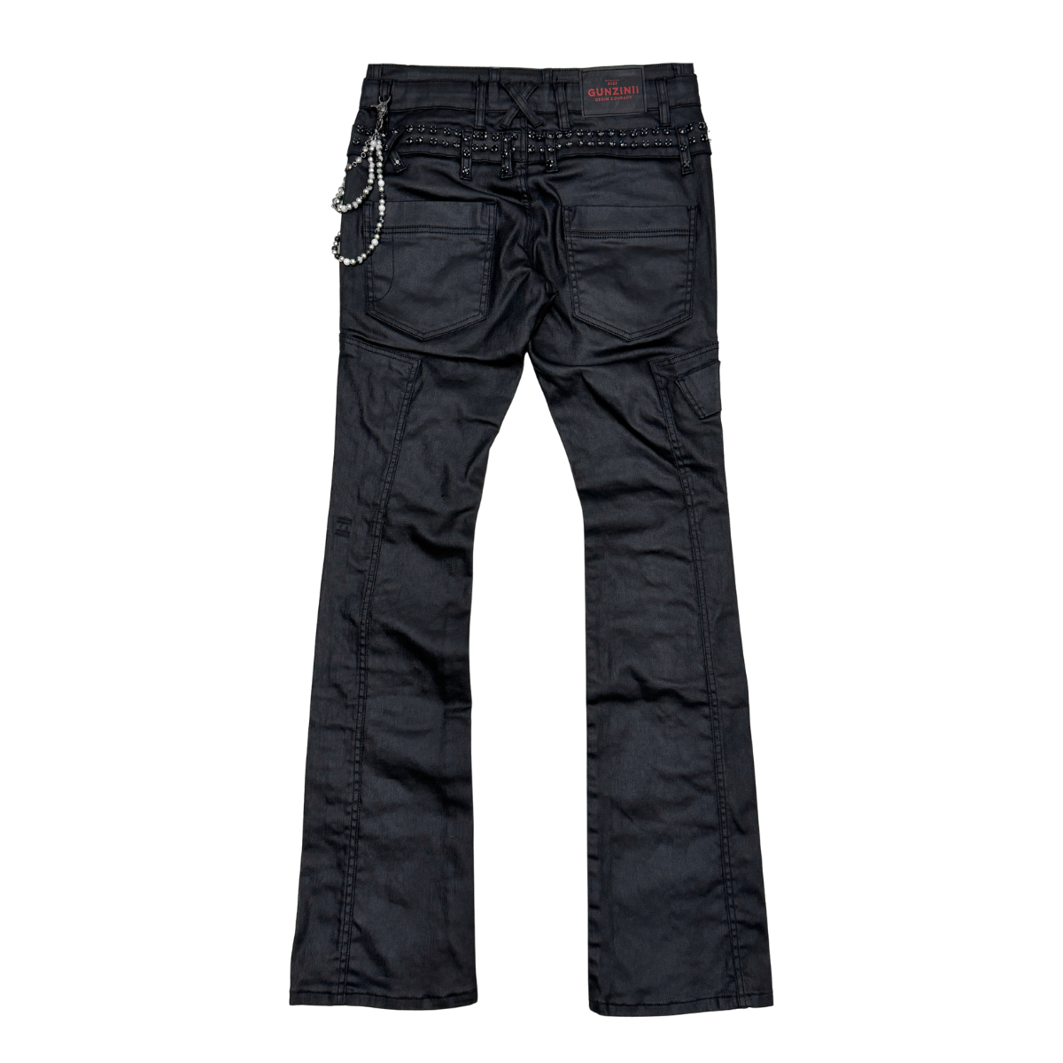 Gunzinii Coated Black Boot Cut Jean with Chain