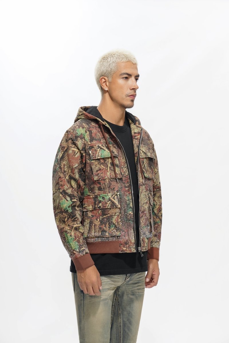 Valabasas "Stalker" Rhinestone Denim Jacket - Leaf Camo