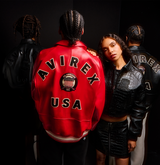 Avirex Jet Black (Black and White) Leather Icon Jacket