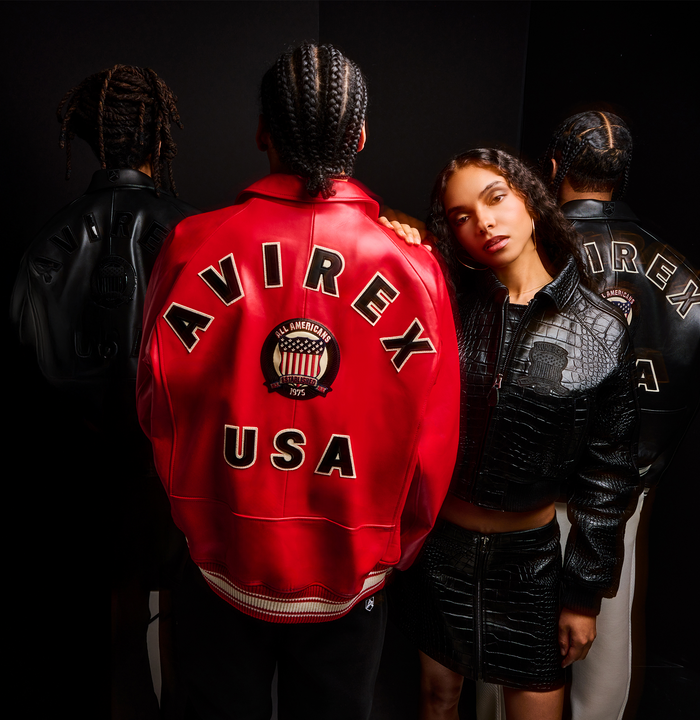 Avirex Jet Black (Black and White) Leather Icon Jacket