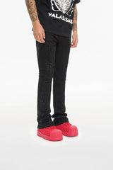 Valabasas "Scripted" Black Stacked Rhinestone Flare Jeans