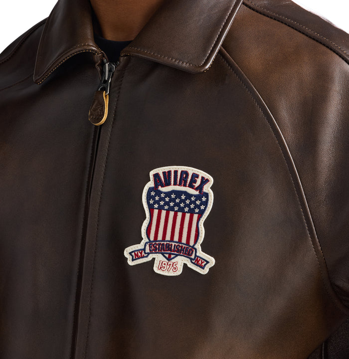 Avirex Vintage Brown (Brown and White) Icon Leather Jacket