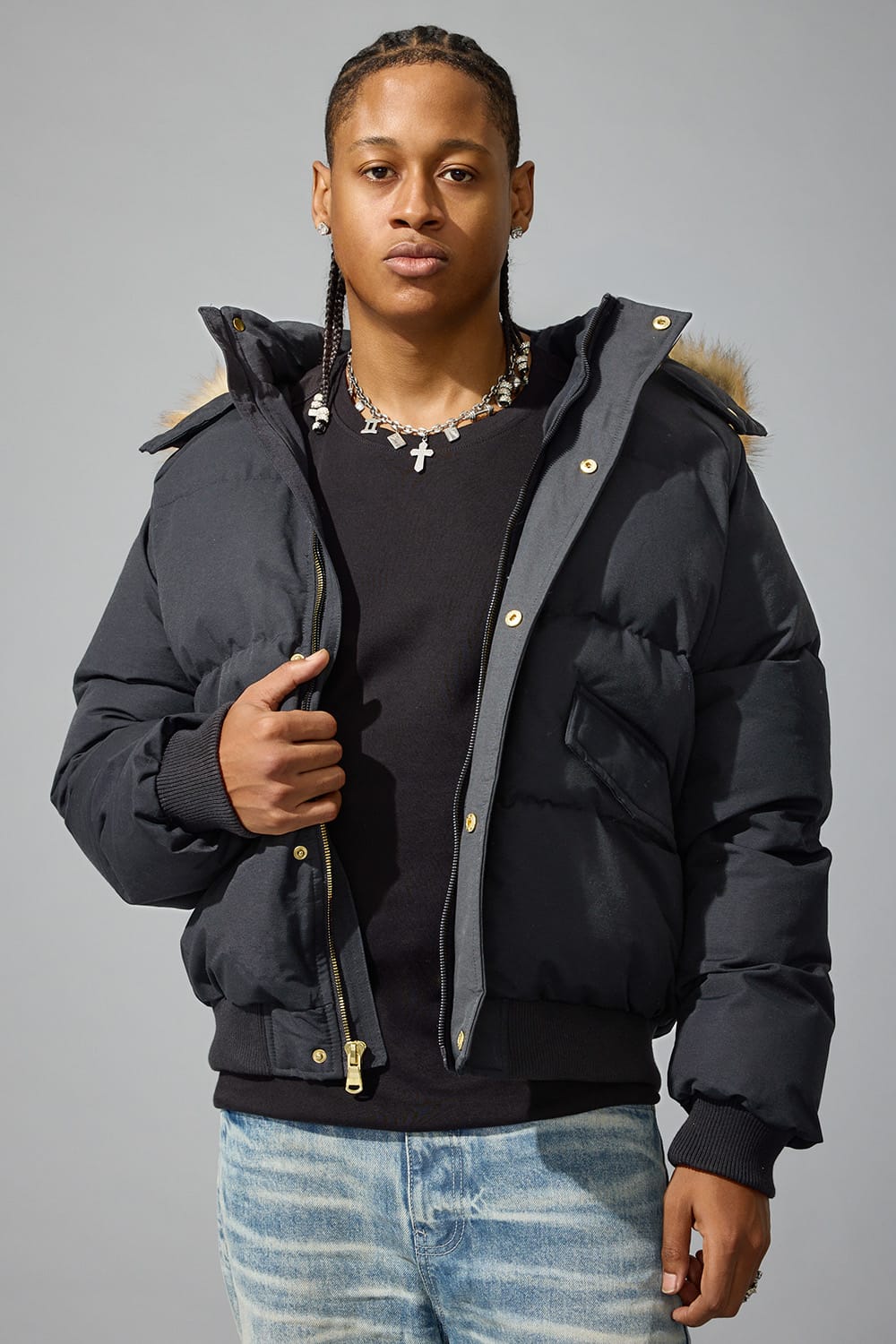 Jordan Craig "Atlantic Ave" Bomber Puffer Jacket - Black