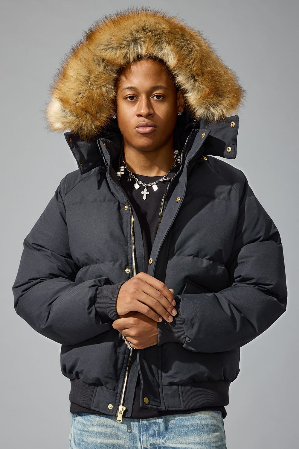 Jordan Craig "Atlantic Ave" Bomber Puffer Jacket - Black