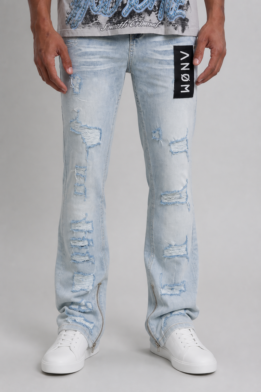 Anom "Void" Stacked Flare Zipper Jeans