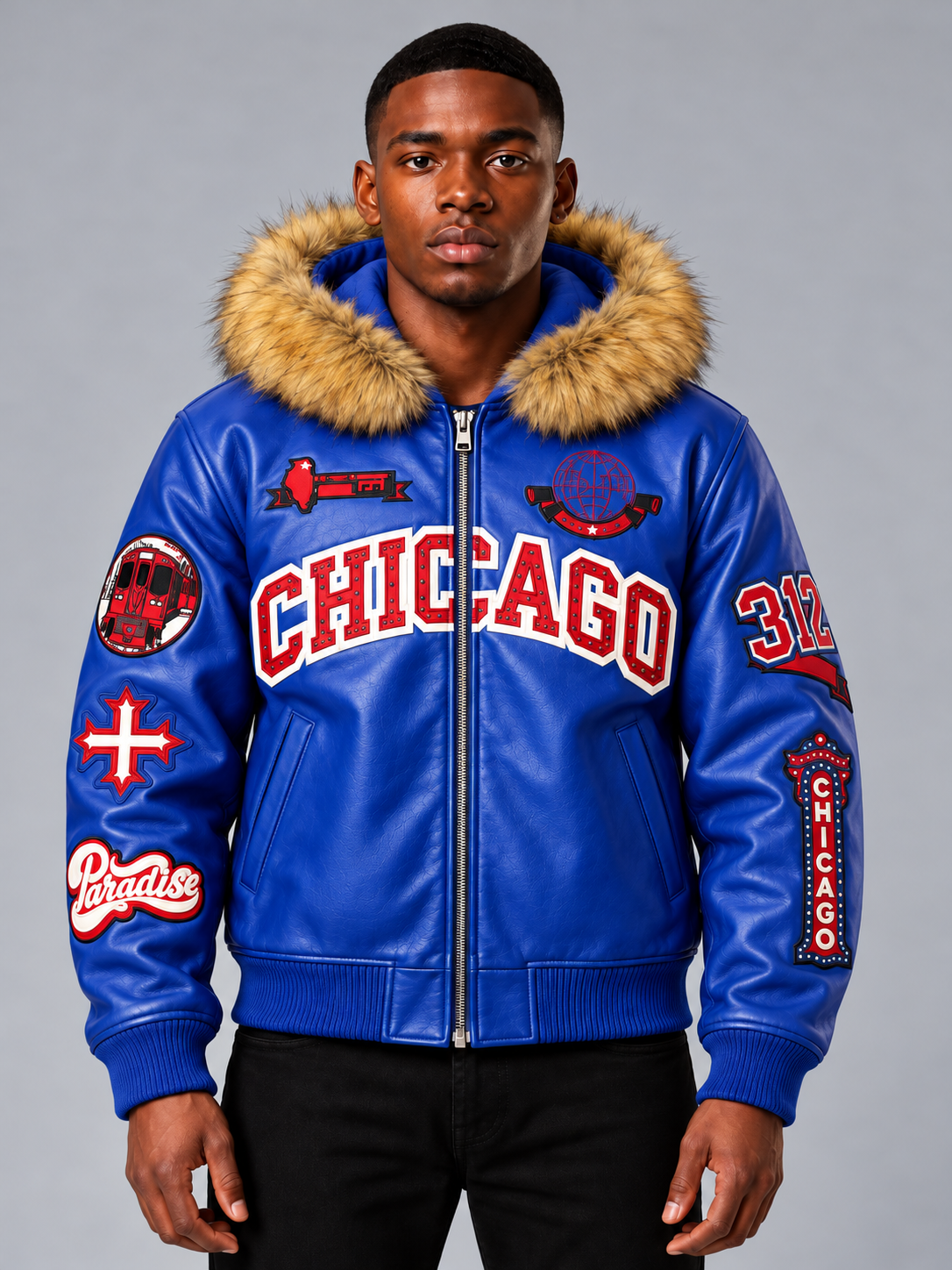 SYIP Exclusive Chicago Leather Jacket - Cubs Colors