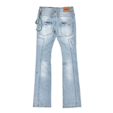 Gunzini Denim Light Blue Rhinestone Flare Jeans with Bead Chain