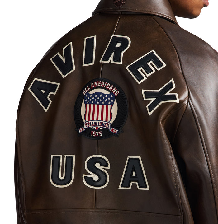 Avirex Vintage Brown (Brown and White) Icon Leather Jacket