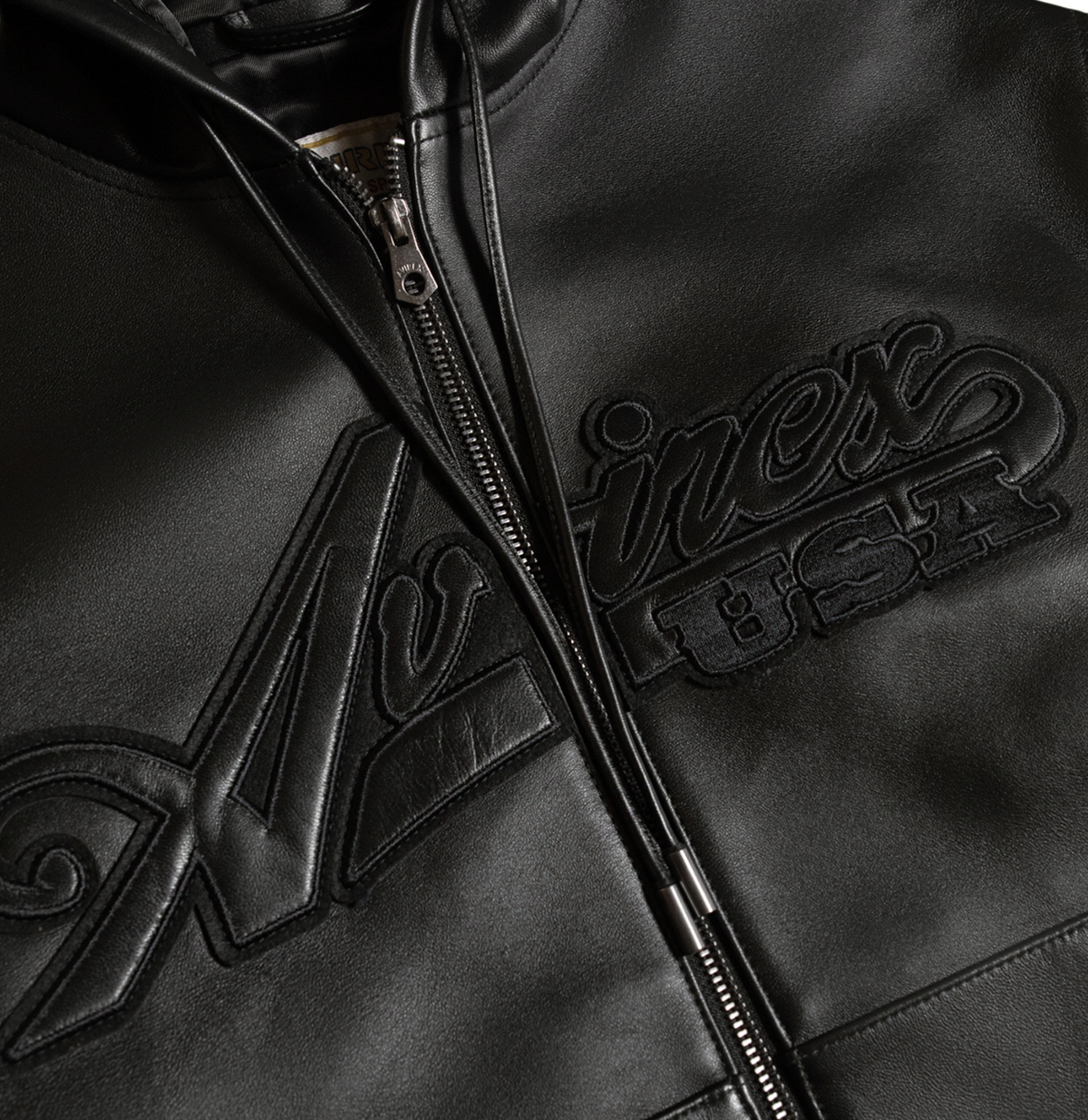 Avirex "Nappa" Leather Hoodie - Black