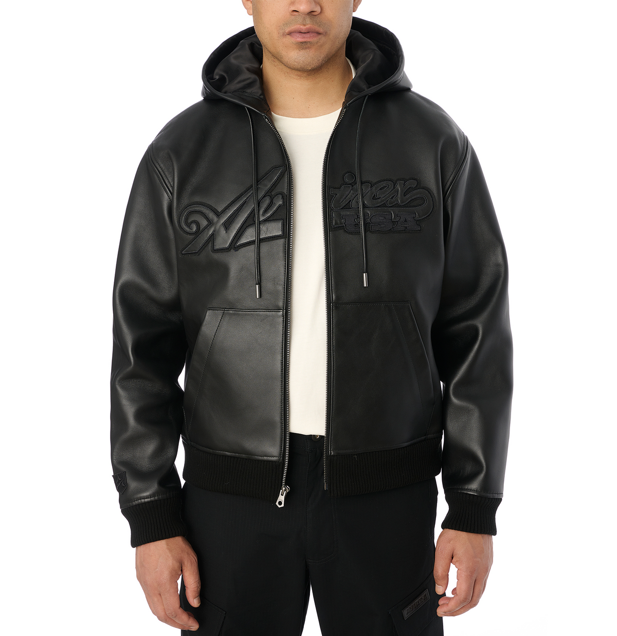 Avirex "Nappa" Leather Hoodie - Black