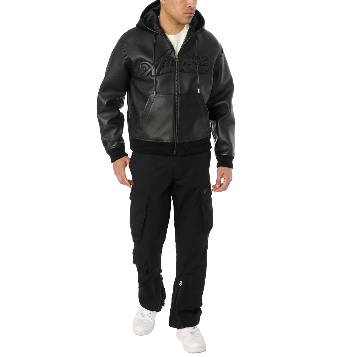 Avirex "Nappa" Leather Hoodie - Black