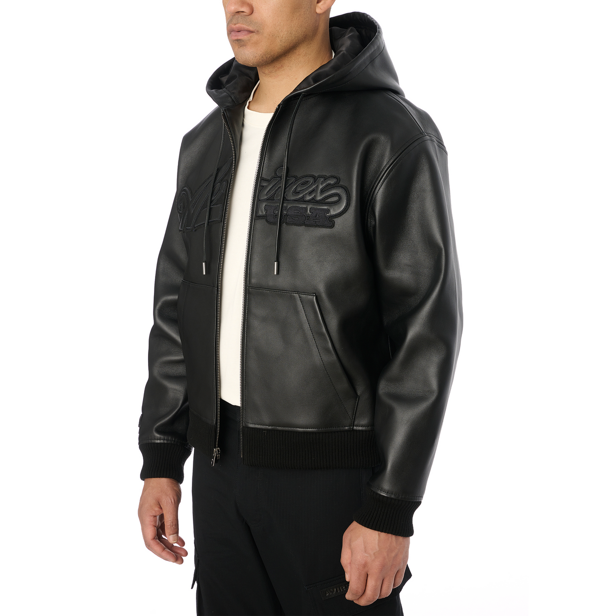 Avirex "Nappa" Leather Hoodie - Black