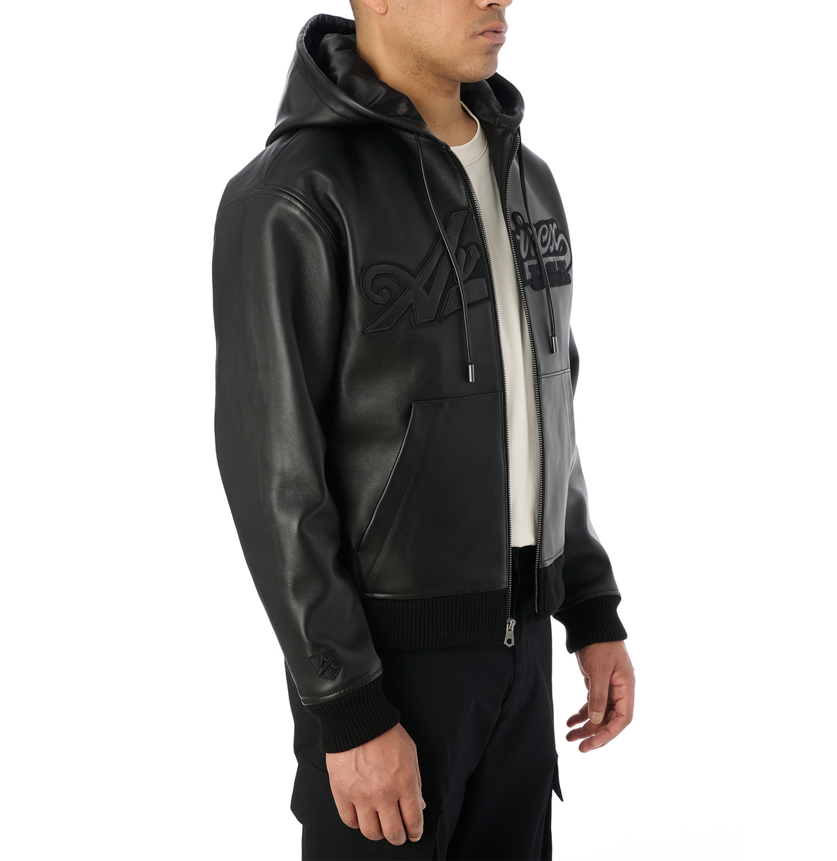 Avirex "Nappa" Leather Hoodie - Black