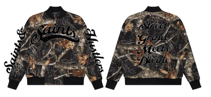 Roku "Saint- Street Grind Meets Divine" Rhinestone Varsity Jacket