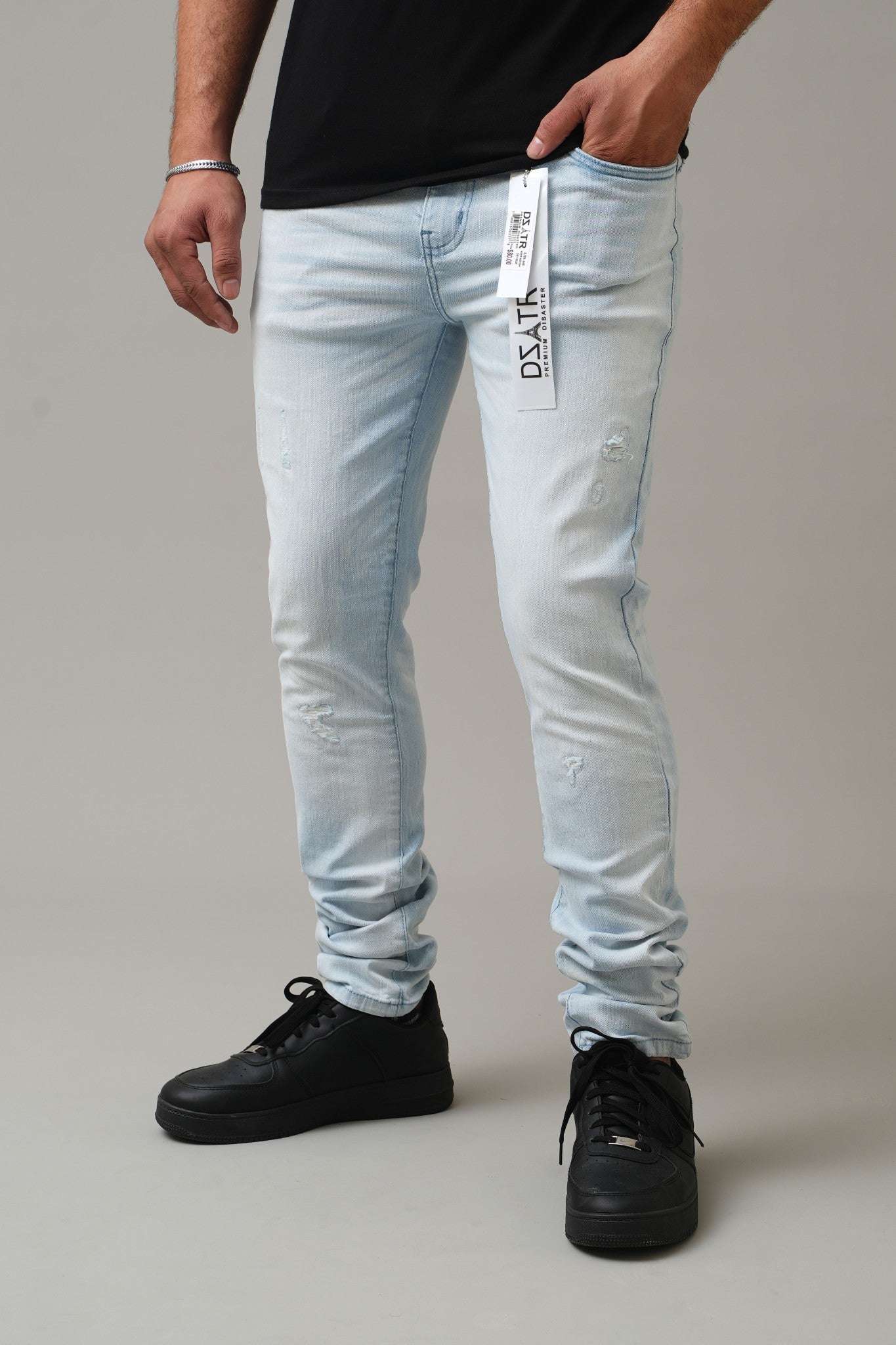 DZATR (Disaster) Ultra Skinny Stretch Denim Jeans - Sky Blue