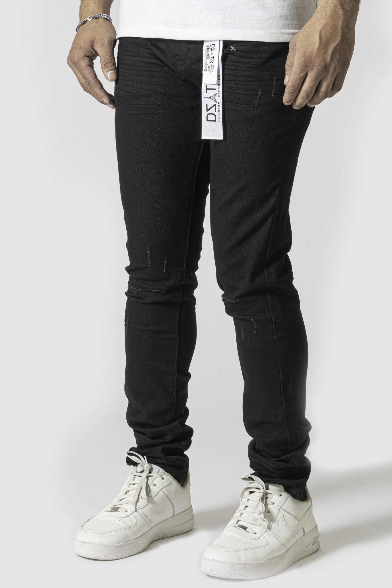 DZATR (Disaster) Ultra Skinny Strech Denim Jeans - Black 3D Rips