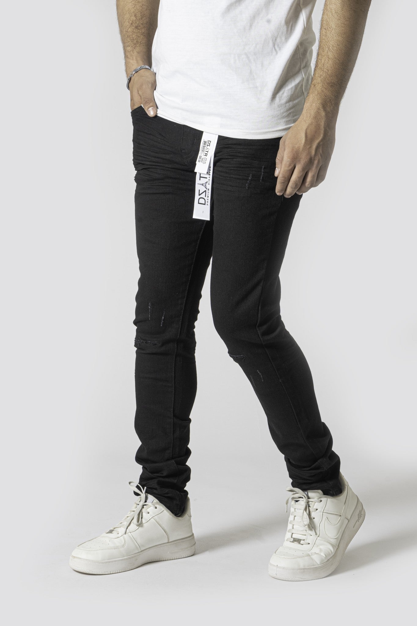 DZATR (Disaster) Ultra Skinny Strech Denim Jeans - Black 3D Rips