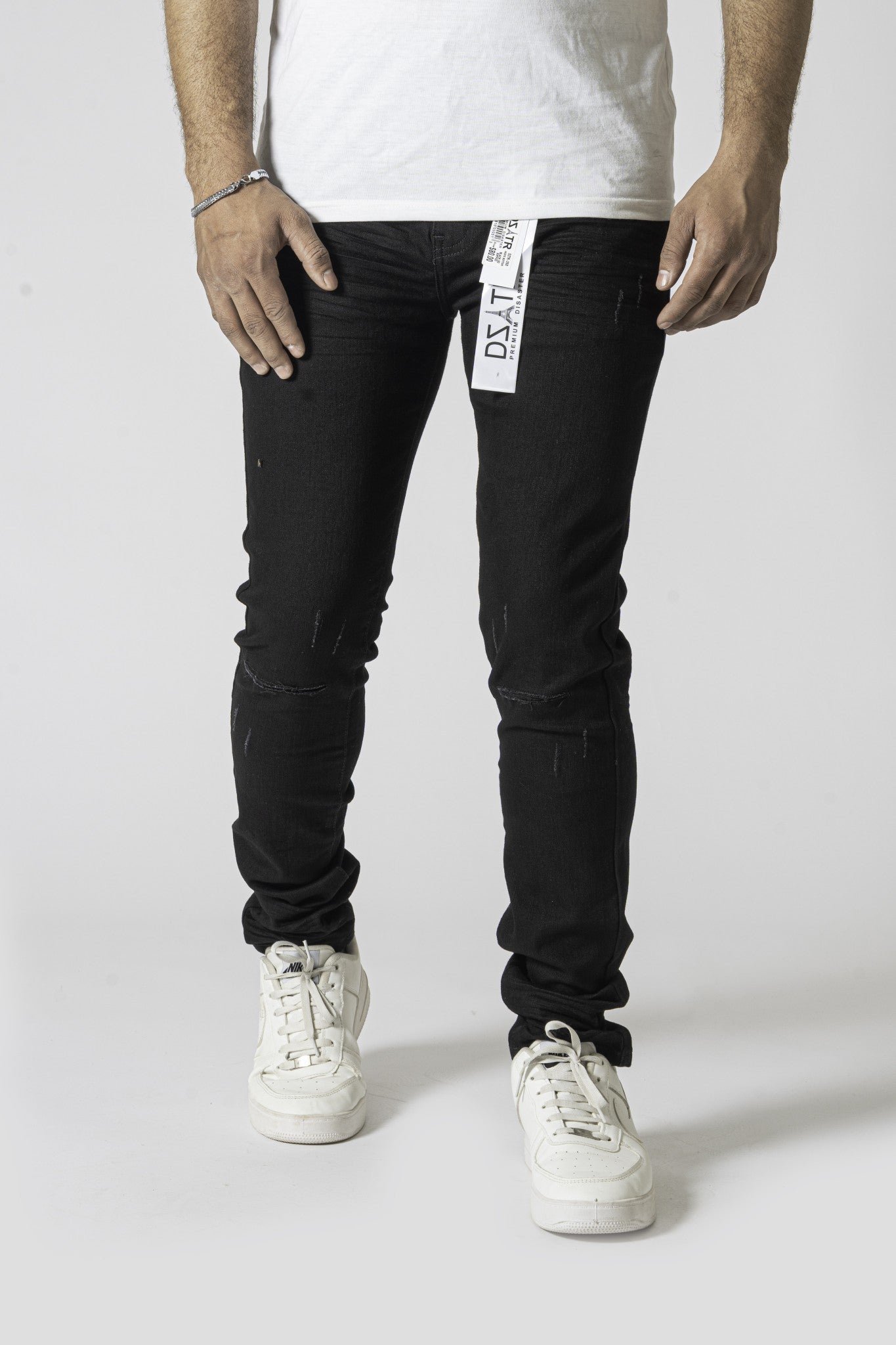 DZATR (Disaster) Ultra Skinny Strech Denim Jeans - Black 3D Rips