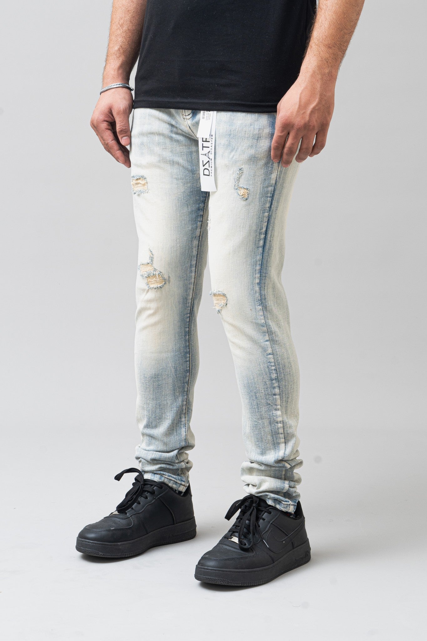 DZATR (Disaster) Ultra Skinny Stretch Denim Jeans - Light Vintage