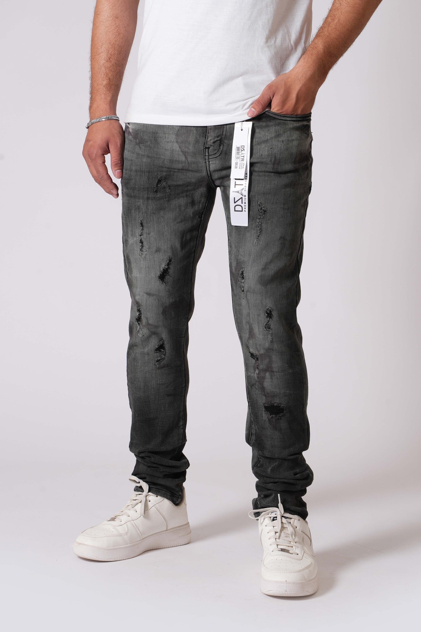 DZATR (Disaster) Ultra Skinny Stretch Denim Jeans - Black Ruby