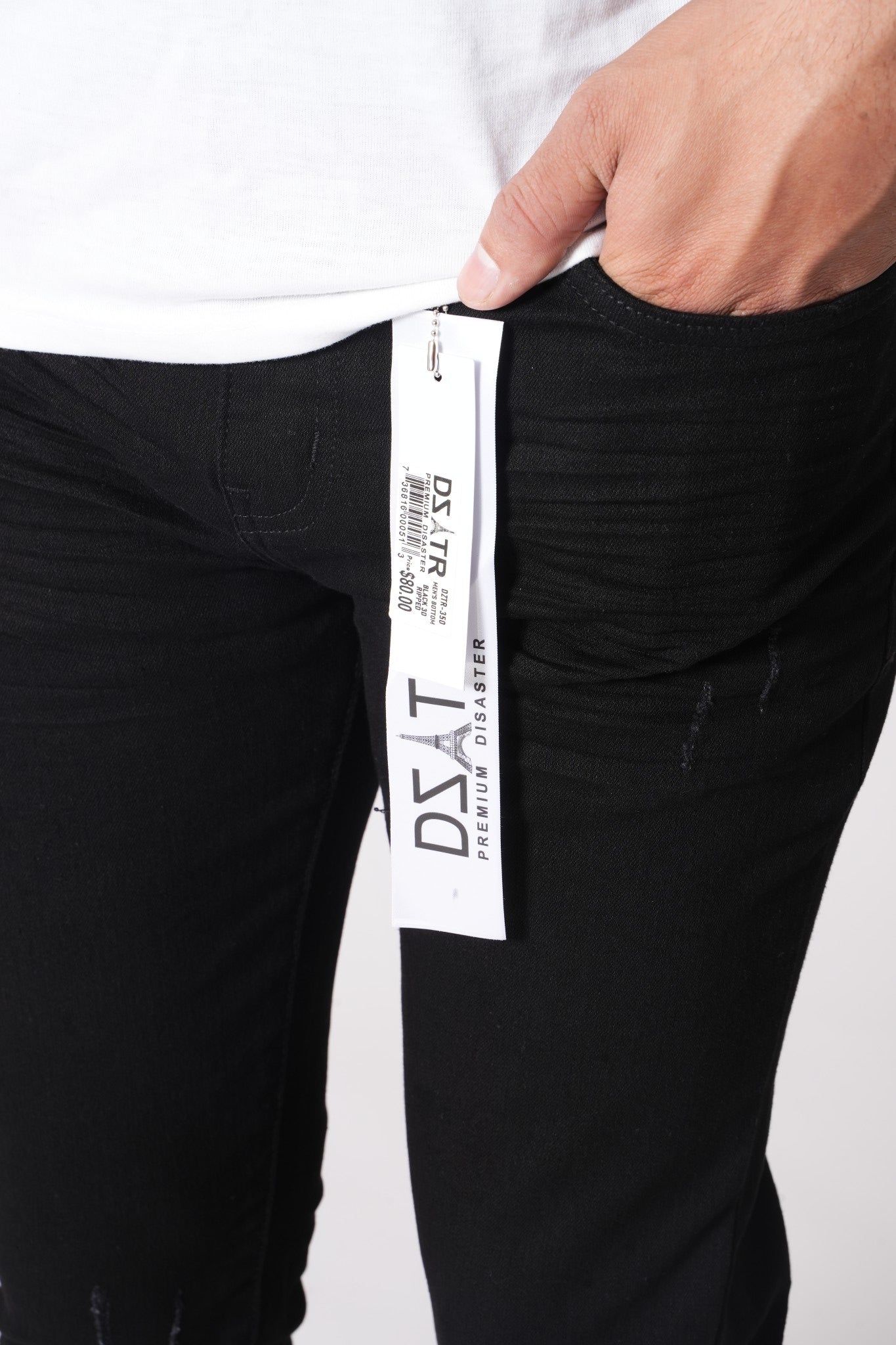 DZATR (Disaster) Ultra Skinny Strech Denim Jeans - Black 3D Rips