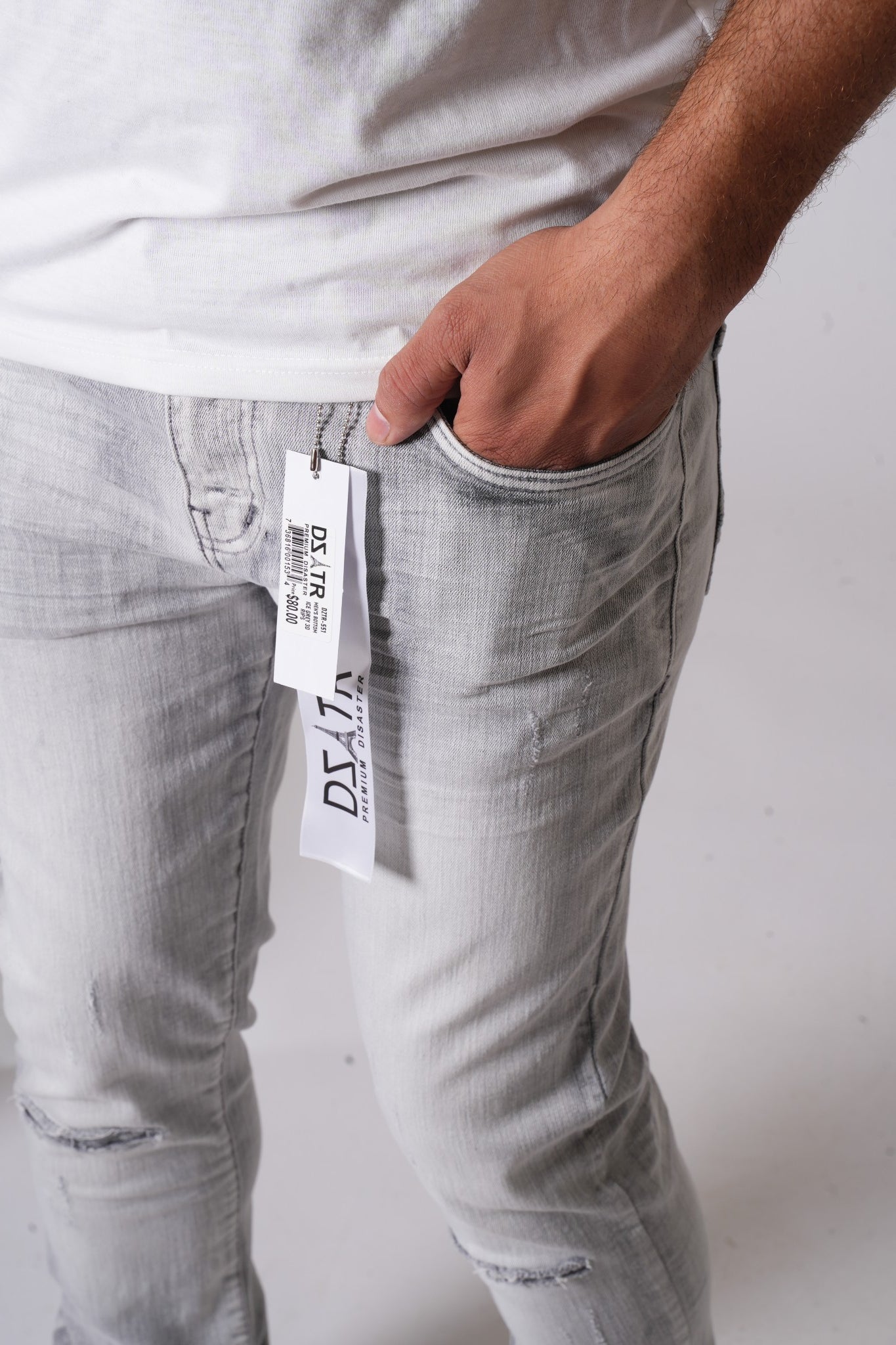 DZATR (Disaster) Ultra Skinny Stretch Denim - Icey Grey 3D Rips