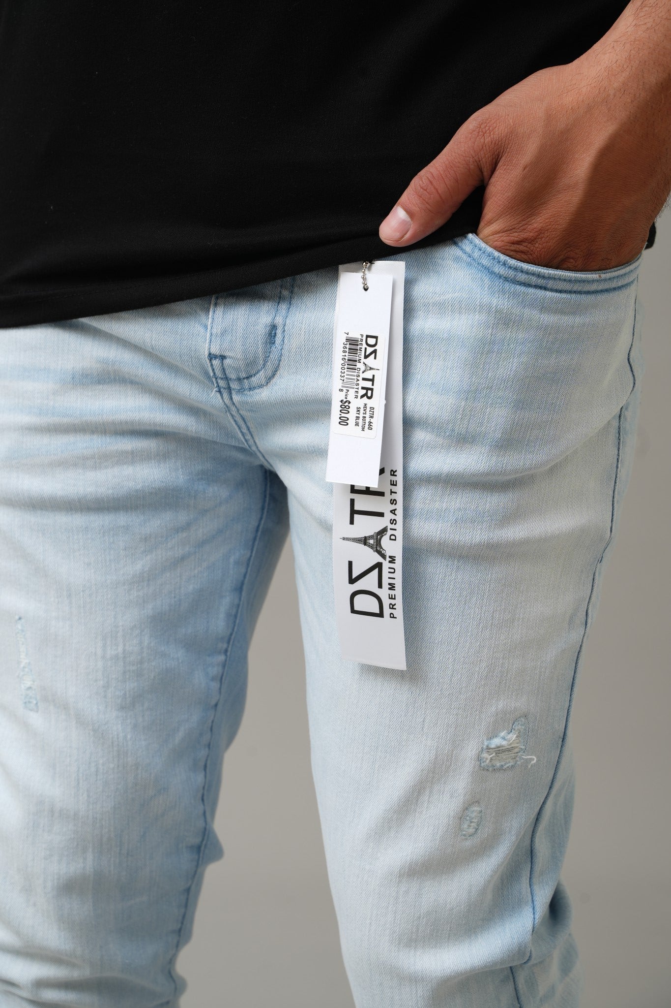 DZATR (Disaster) Ultra Skinny Stretch Denim Jeans - Sky Blue