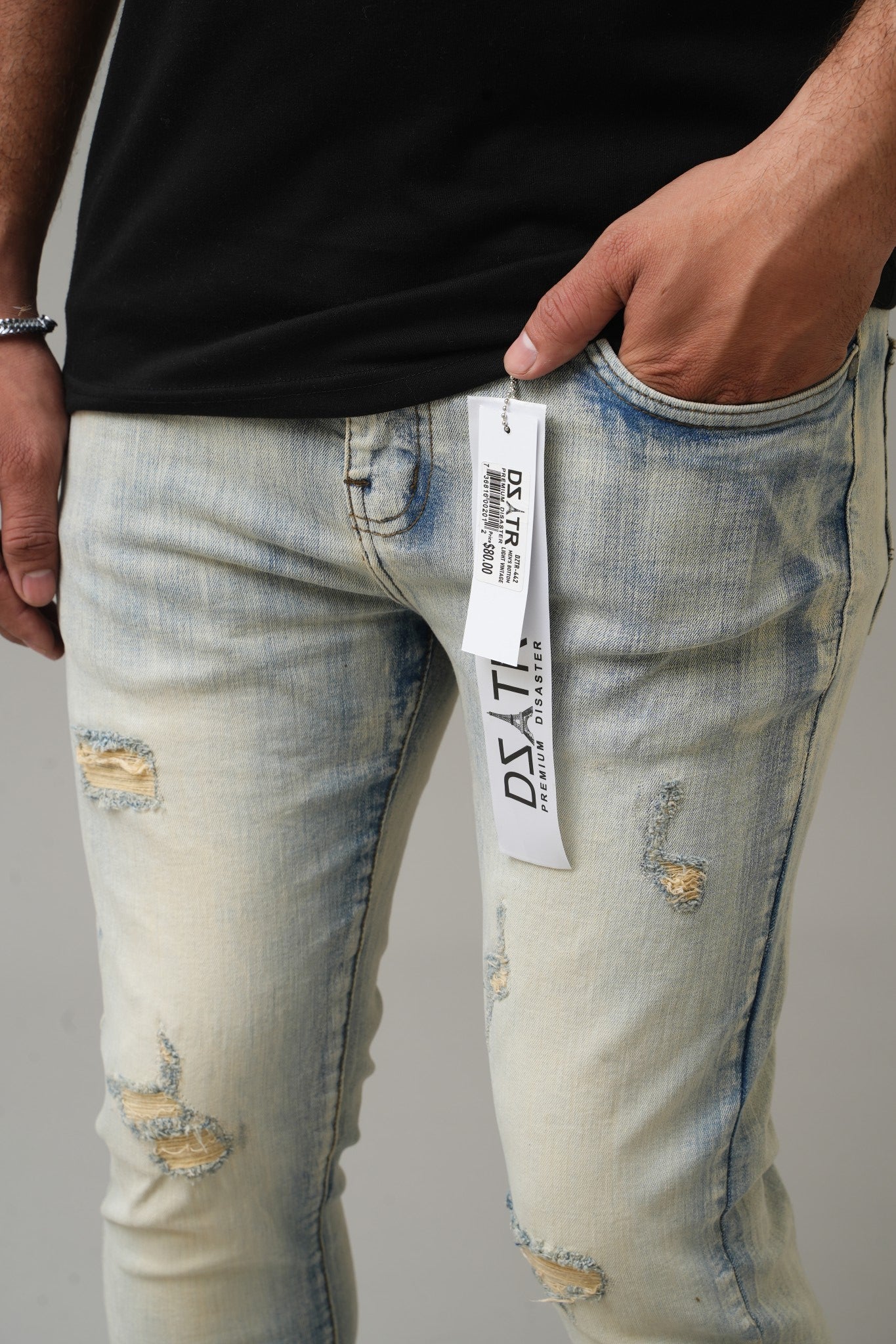 DZATR (Disaster) Ultra Skinny Stretch Denim Jeans - Light Vintage