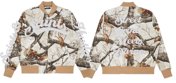 Roku "Saint- Street Grind Meets Divine" Rhinestone Varsity Jacket