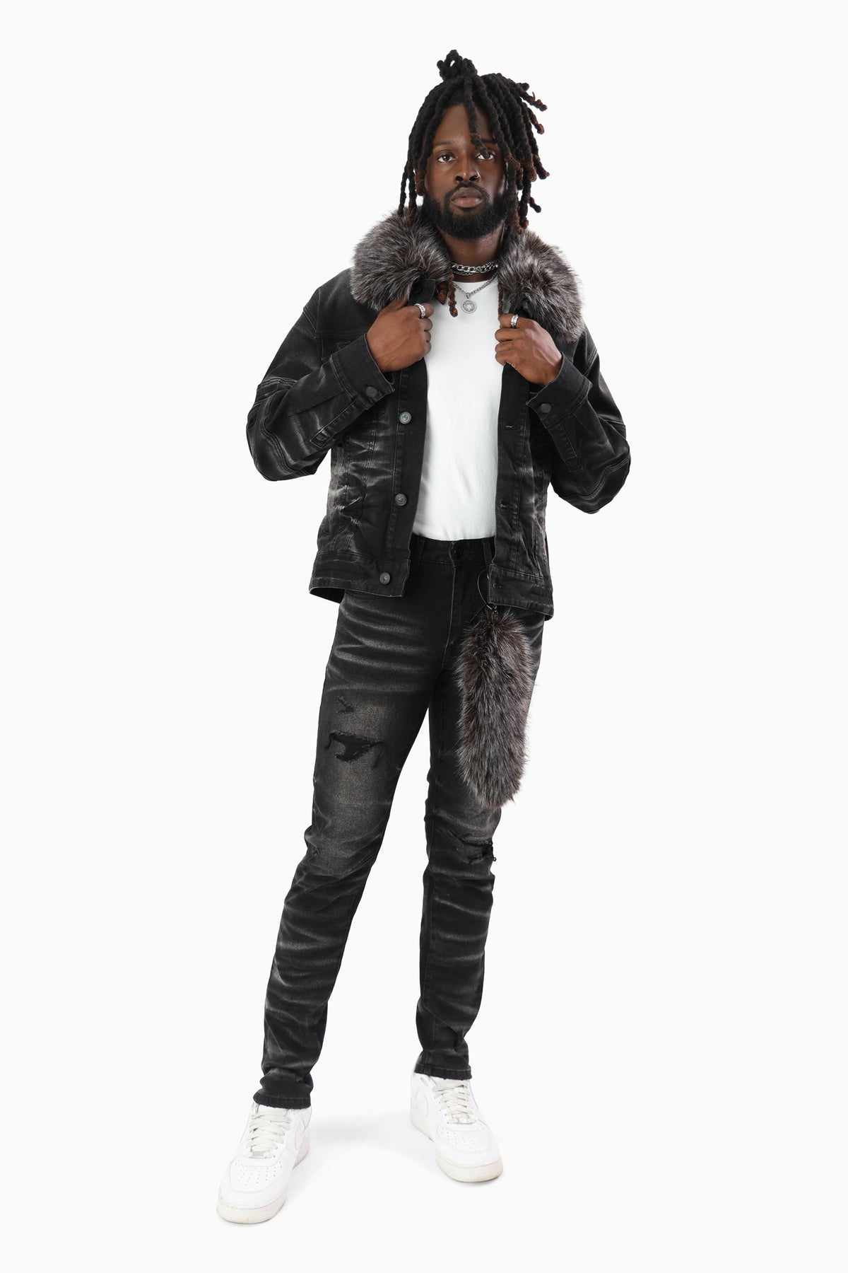 Smoke Rise Vintage Wash Fur Chain Jeans