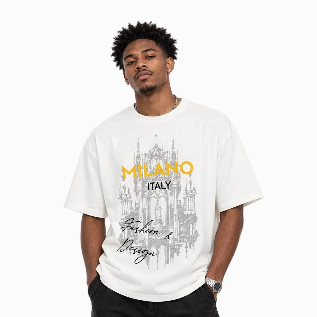 Luxe "Milano" Tee - White/Yellow