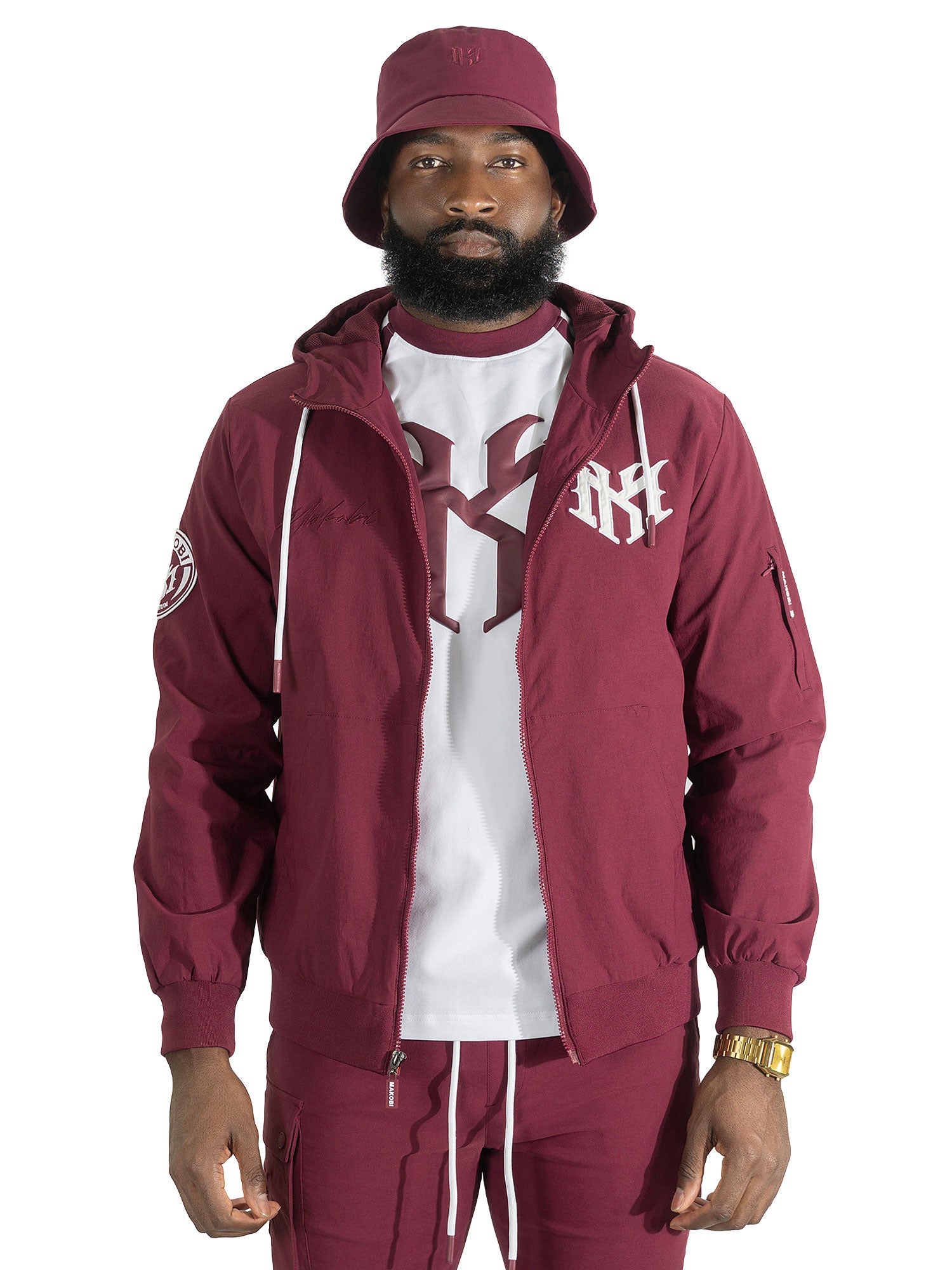 Makobi "Adorni" Nylon Zip-up Hooded Windbreaker Jacket
