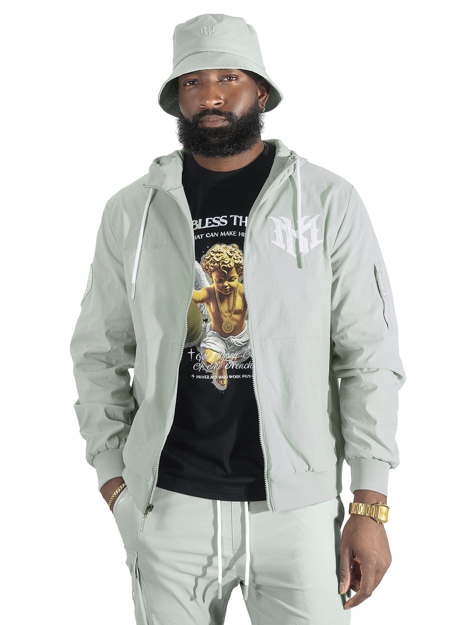 Makobi "Adorni" Nylon Zip-up Hooded Windbreaker Jacket