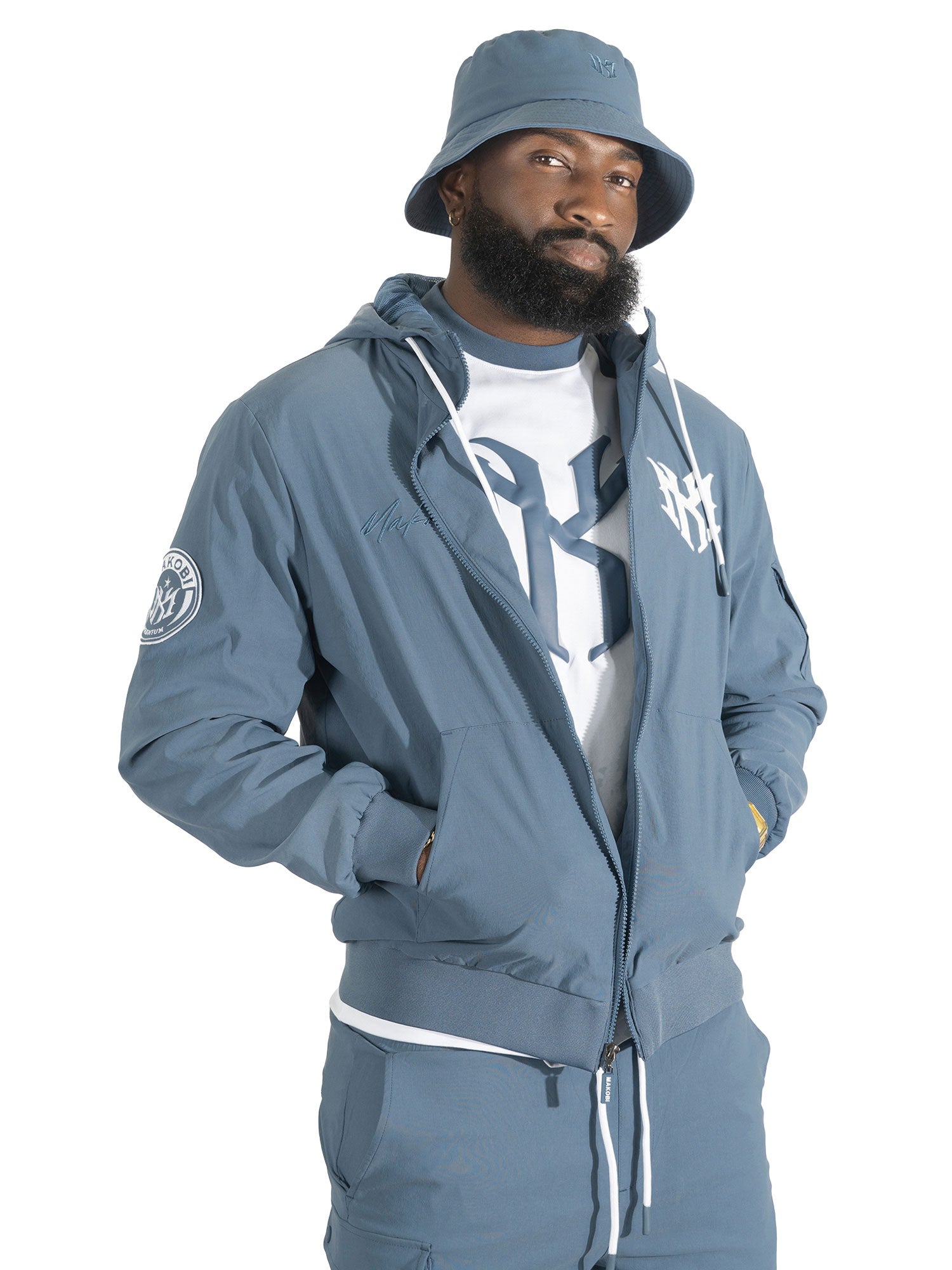 Makobi "Adorni" Nylon Zip-up Hooded Windbreaker Jacket