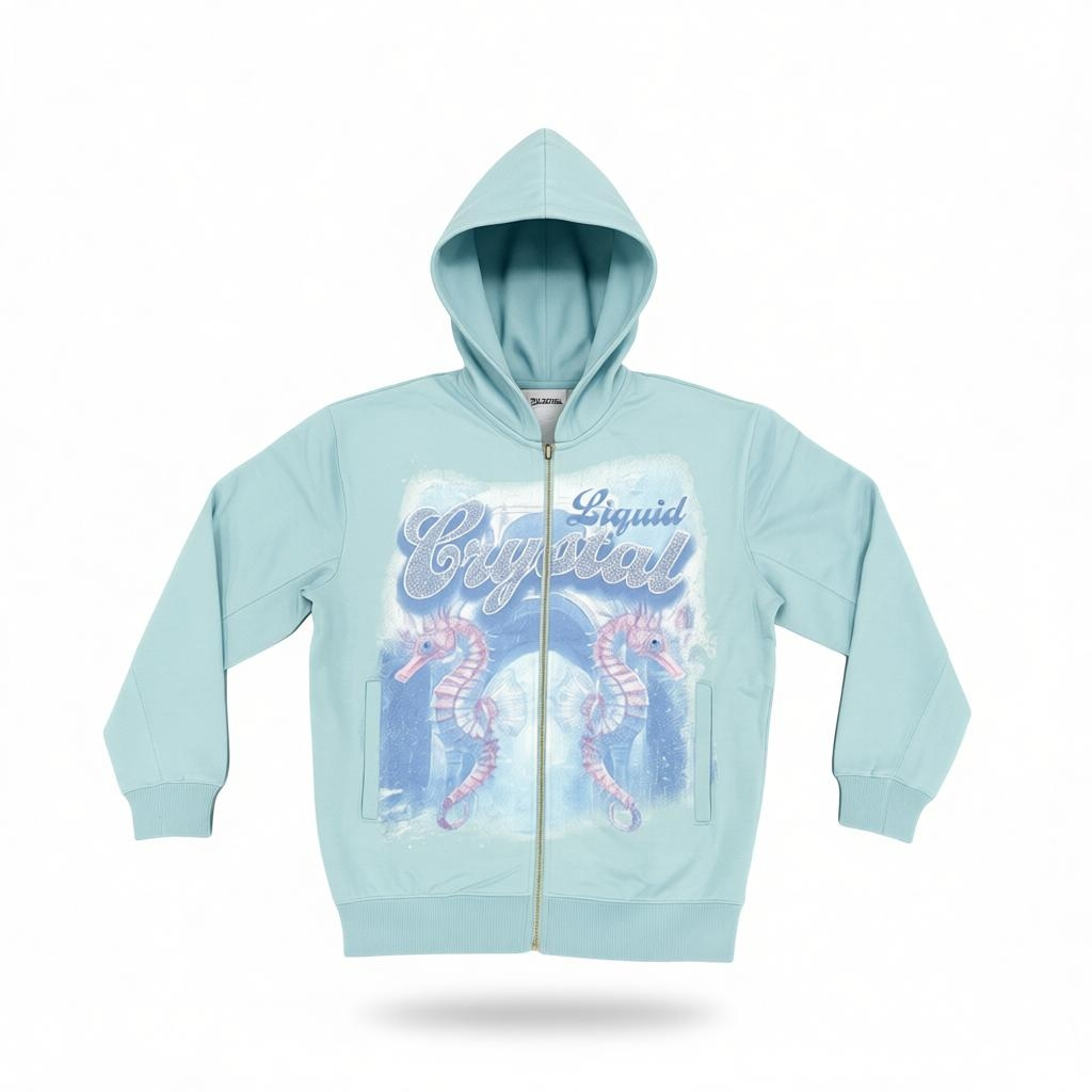 Liquid Crystal Rhinestone Seahorses Zip-up Hoodie