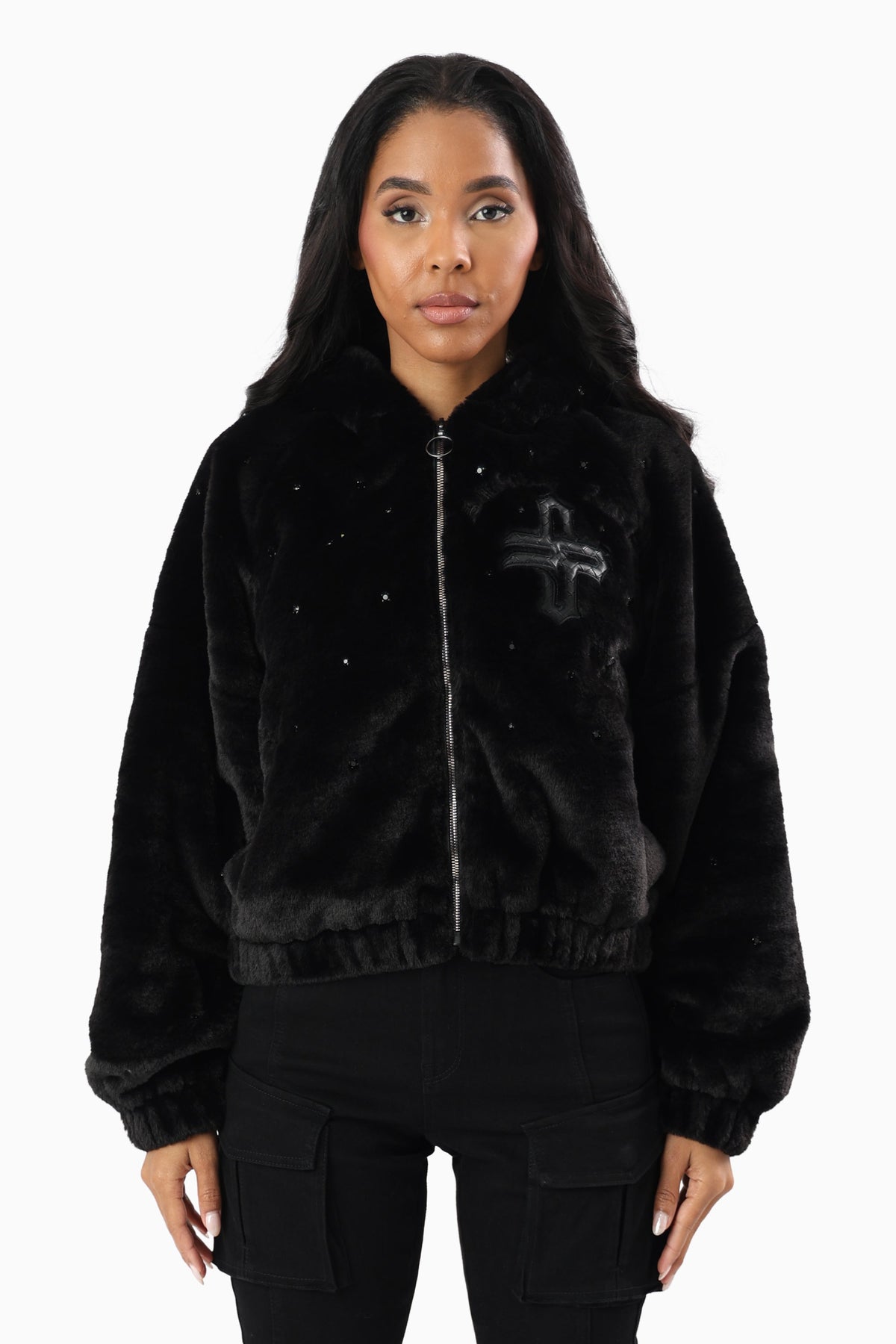 Smoke Rise Women's Faux Fur Rhinestone Jacket