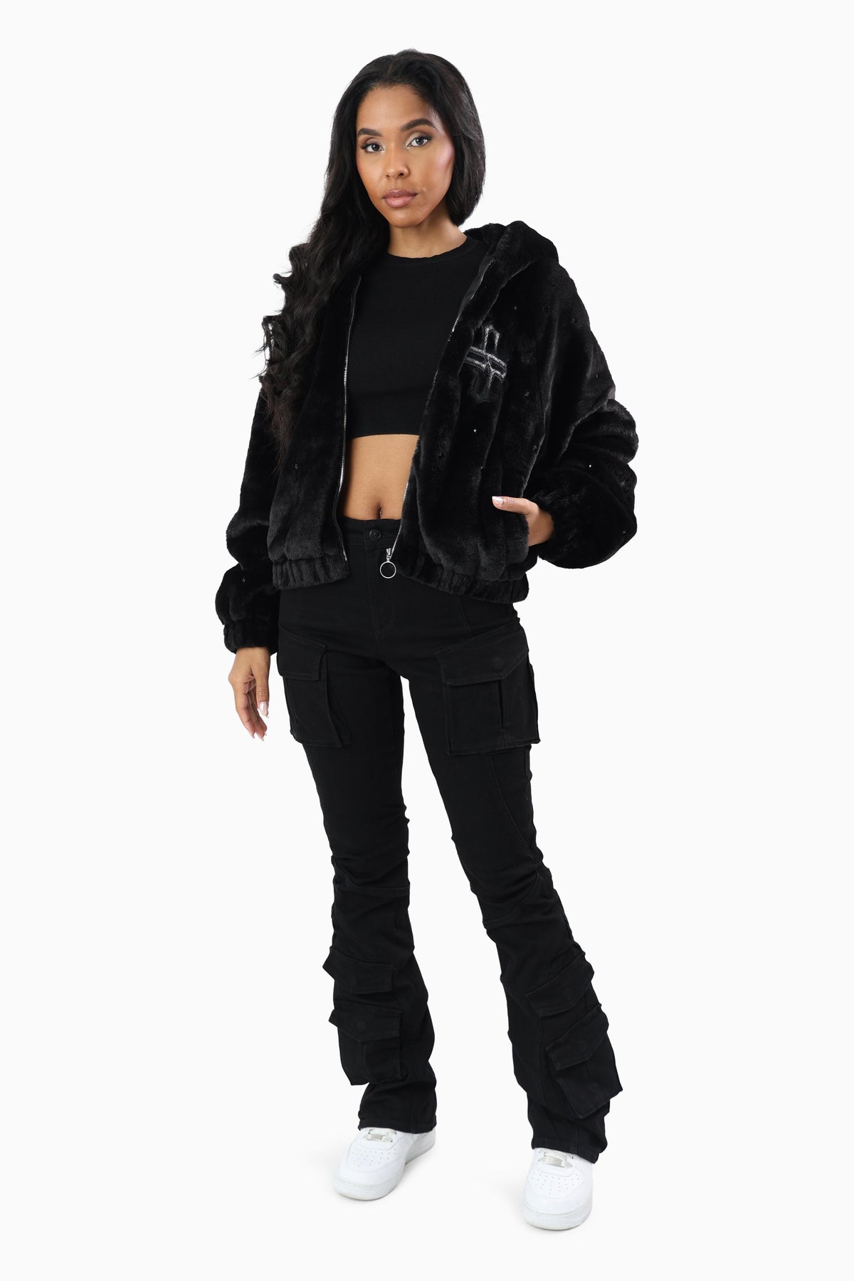 Smoke Rise Women's Faux Fur Rhinestone Jacket