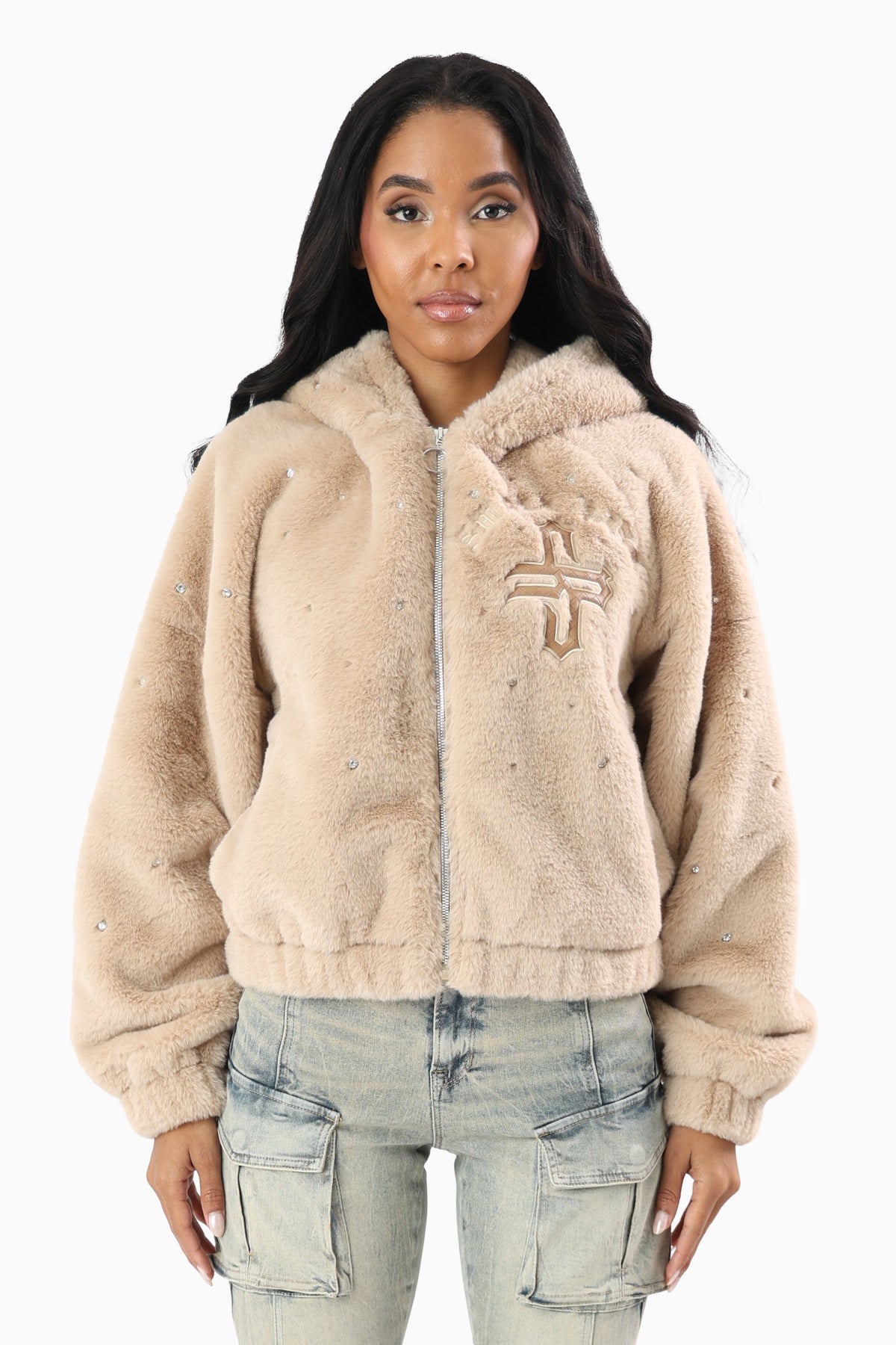 Smoke Rise Women's Faux Fur Rhinestone Jacket
