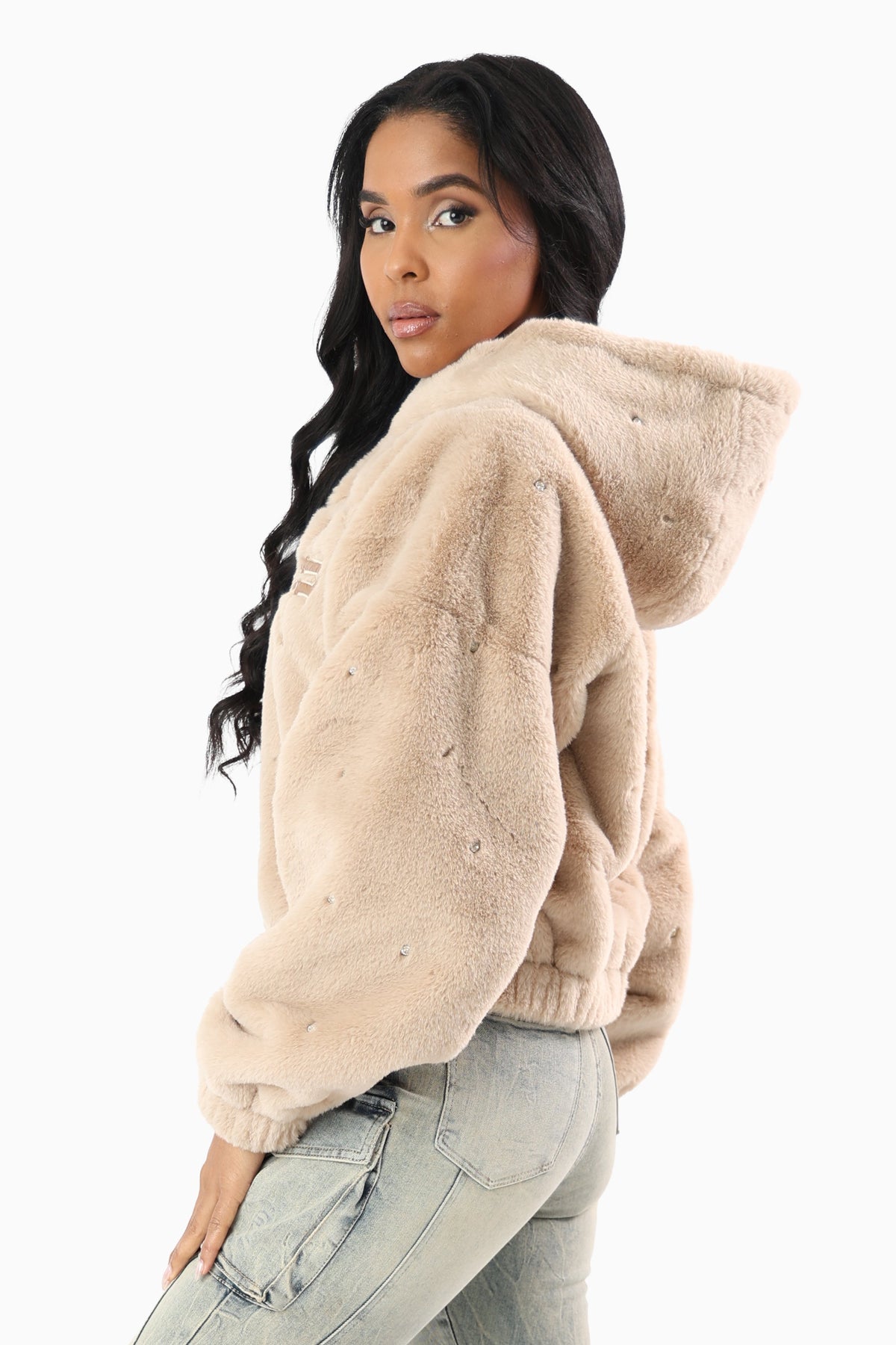 Smoke Rise Women's Faux Fur Rhinestone Jacket