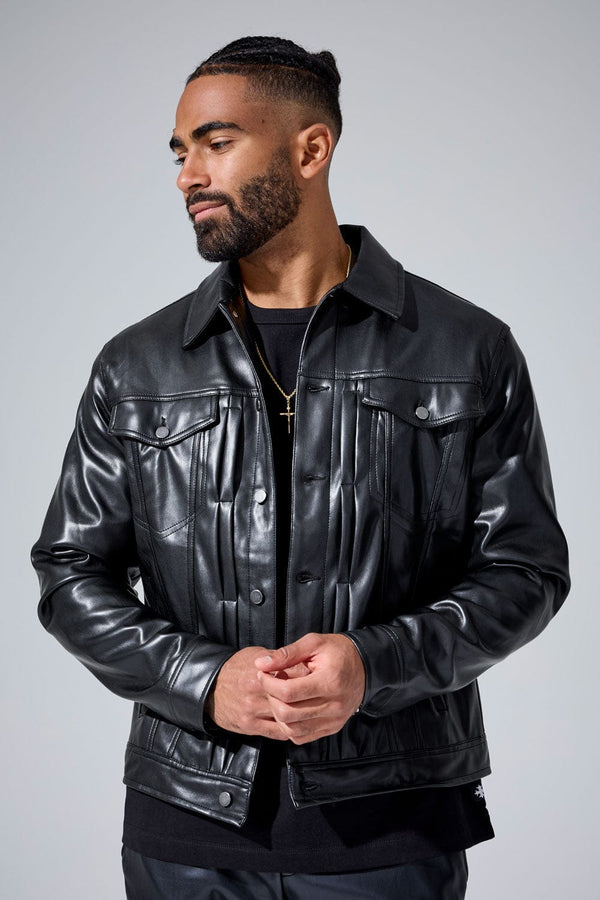 Jordan Craig "Thriller" Leather Button Up Trucker Jacket