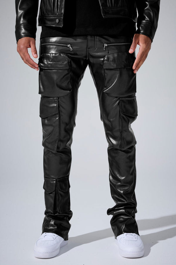 Jordan Craig "Trillest" Skinny Ross Stacked Leather Cargo Pants with Zipper